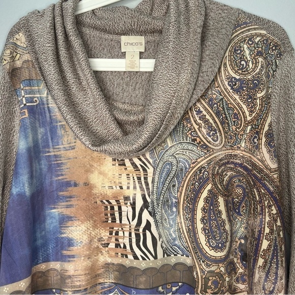 Chico's Turtle Neck Tunic Top Paisley 3/4 Sleeves Artsy Boho Size L - Picture 2 of 14